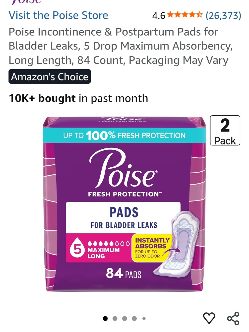 Poise Pads for Bladder Leaks - Purple Packaging, 84 Count